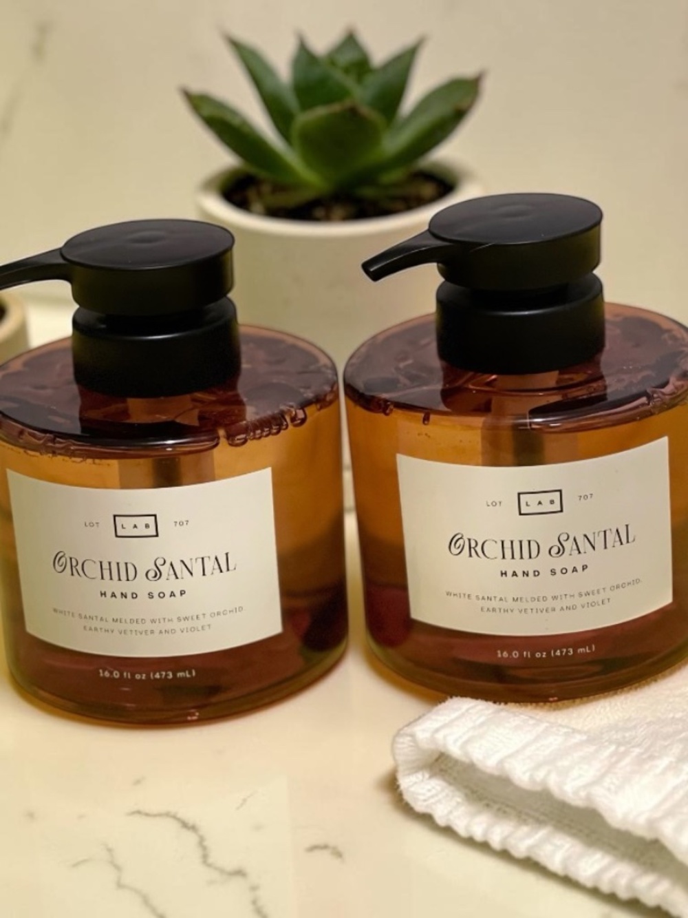 Orchid & Santal Luxury Hand Soap Set Amber Glass